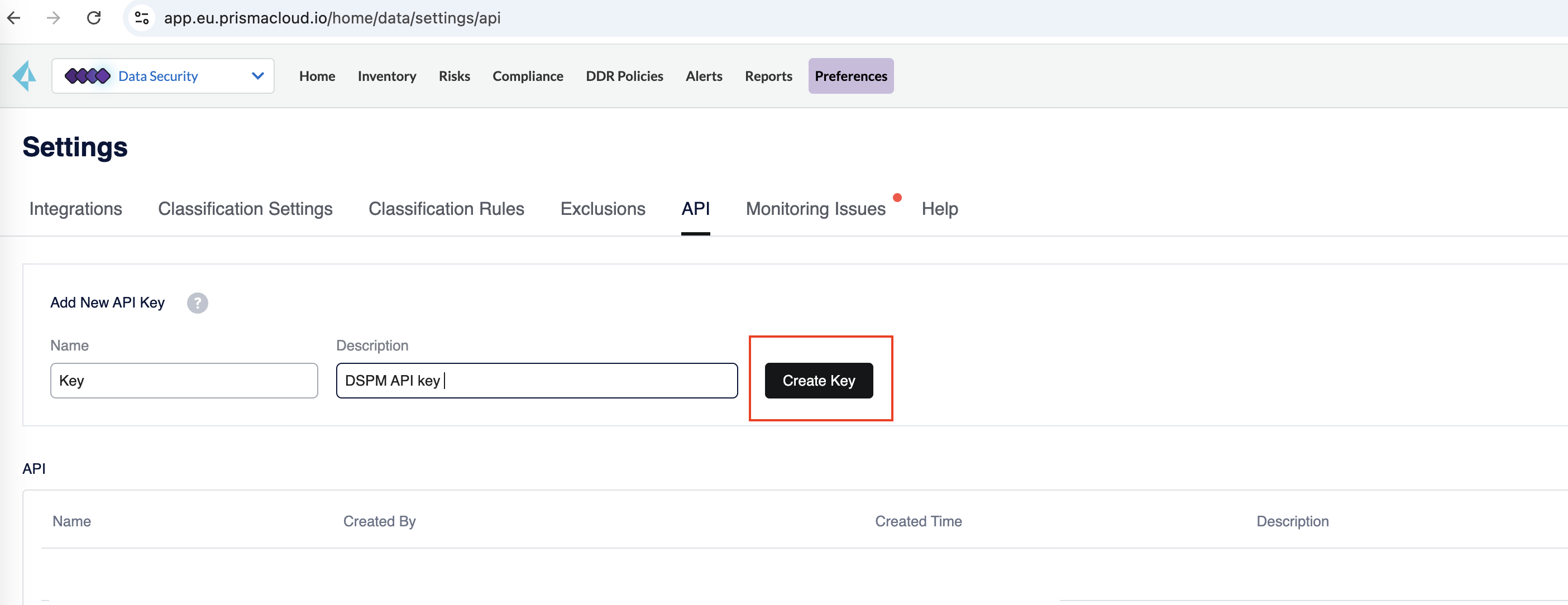 Create DSPM API key